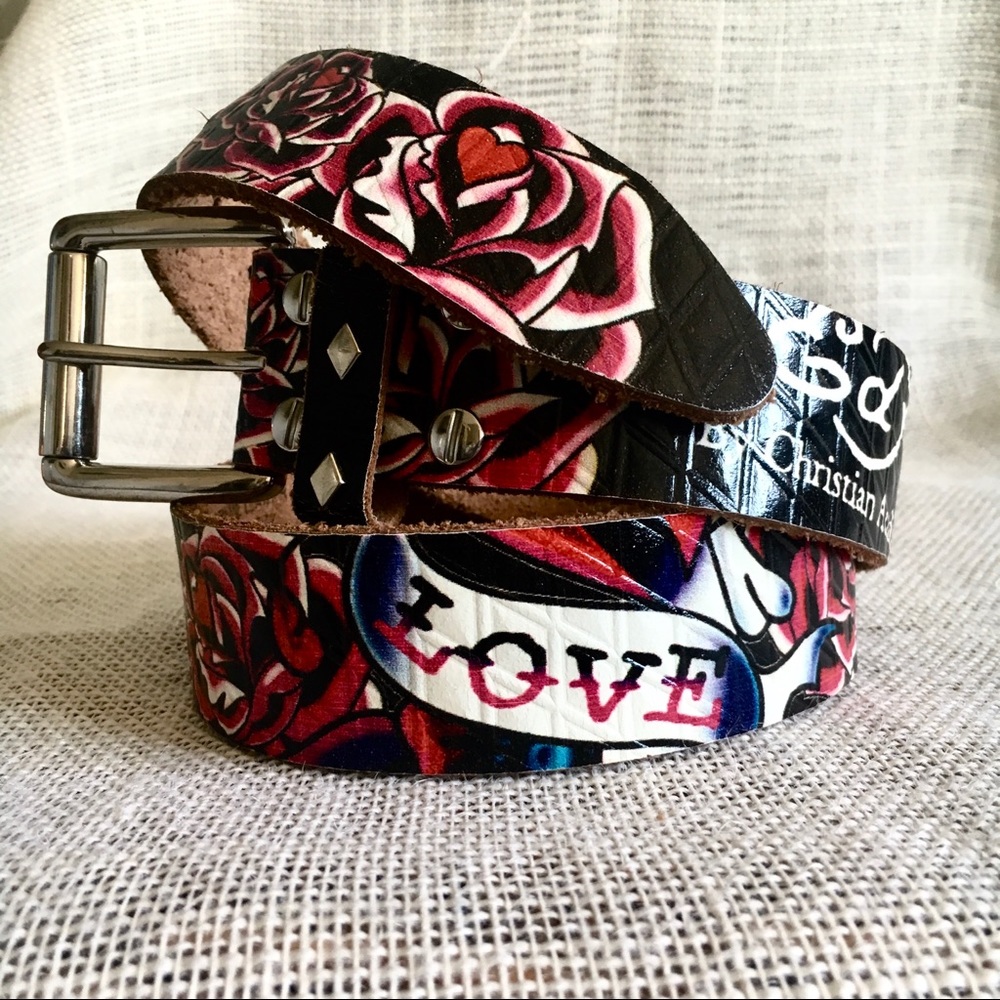 Ed Hardy Tattoo Style Genuine Leather Belt